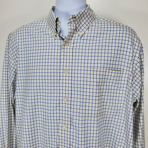 HATHAWAY Men's Size Large Non-Iron Yellow Blue Check‎ Button Down *Read*